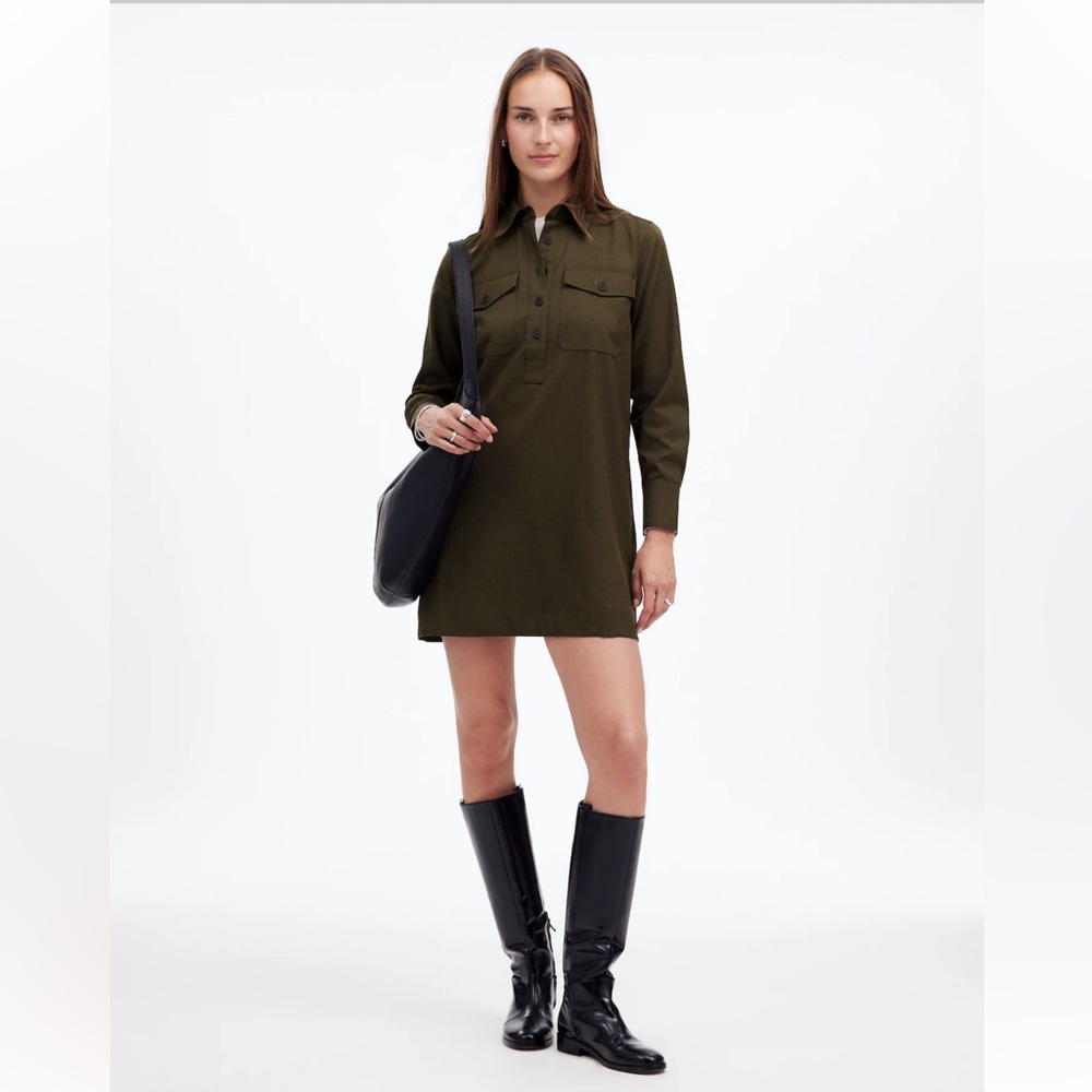 MADEWELL Green Button Up Mini Shirtdress‎ Size Small